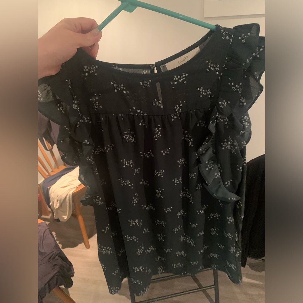 Floral Print Green Tank with Ruffles - Picture 2 of 4